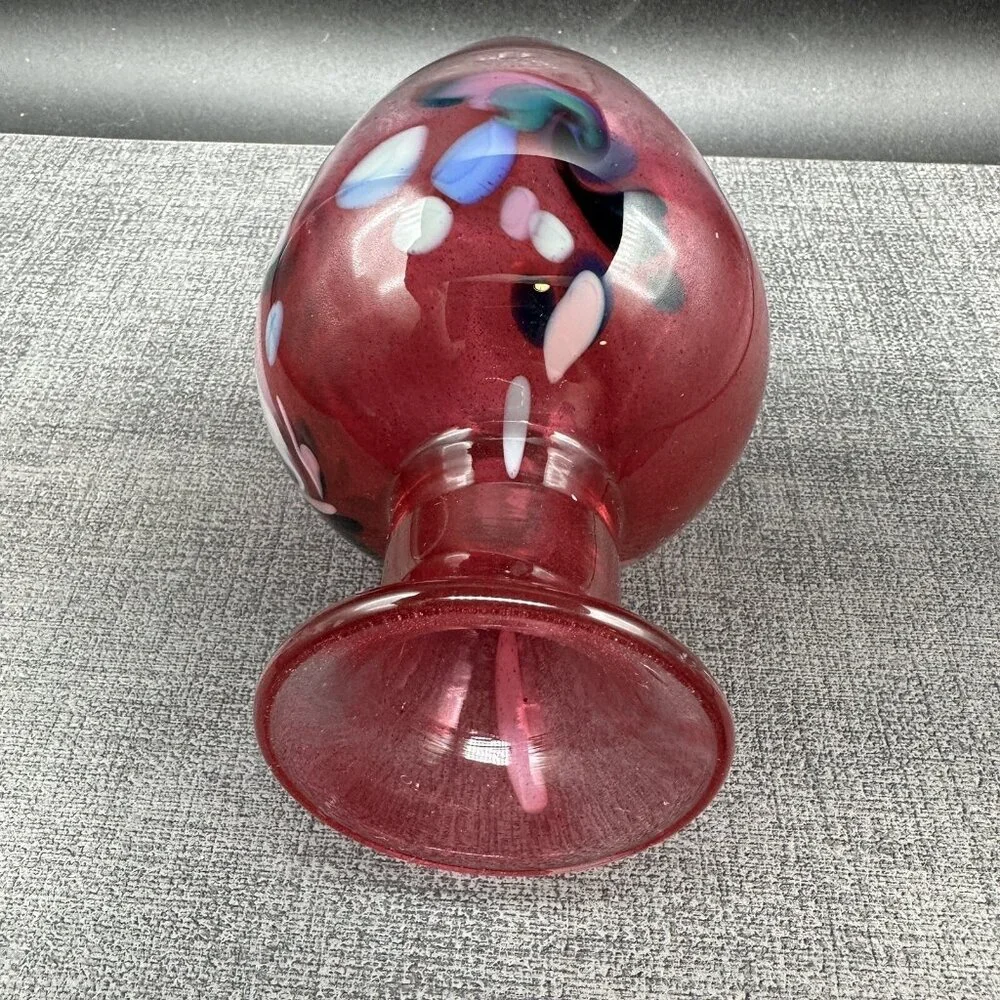 Hand Blown Pink Art Glass Vase Confetti Murano Style 7.5”